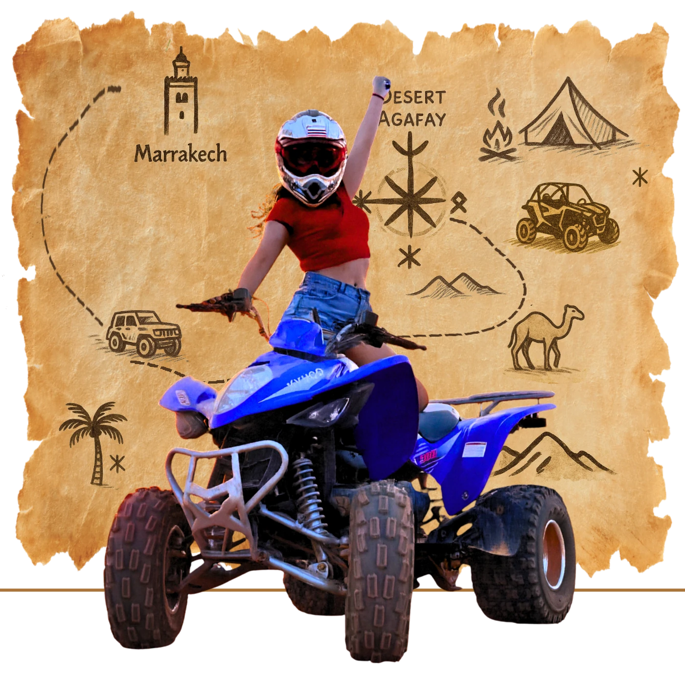 Balade en dromadaire au coucher de soleil dans le désert d’Agafay